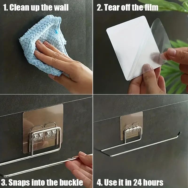 Style Keepers Pack of 2 Stainless Steel Self Adhesive Napkin Ring Wall Mount Towel Hanging Holder with Magic Adhesive Pad Kitchen Paper Roll Holder Tissue Paper Stand Towel Bar Hanger Kitchen and Washbasin use 2 Pc - Image 5