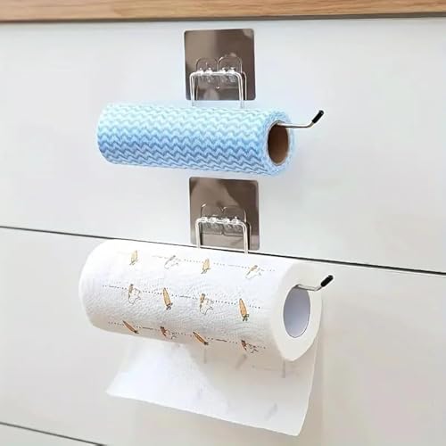 Style Keepers Pack of 2 Stainless Steel Self Adhesive Napkin Ring Wall Mount Towel Hanging Holder with Magic Adhesive Pad Kitchen Paper Roll Holder Tissue Paper Stand Towel Bar Hanger Kitchen and Washbasin use 2 Pc - Image 1