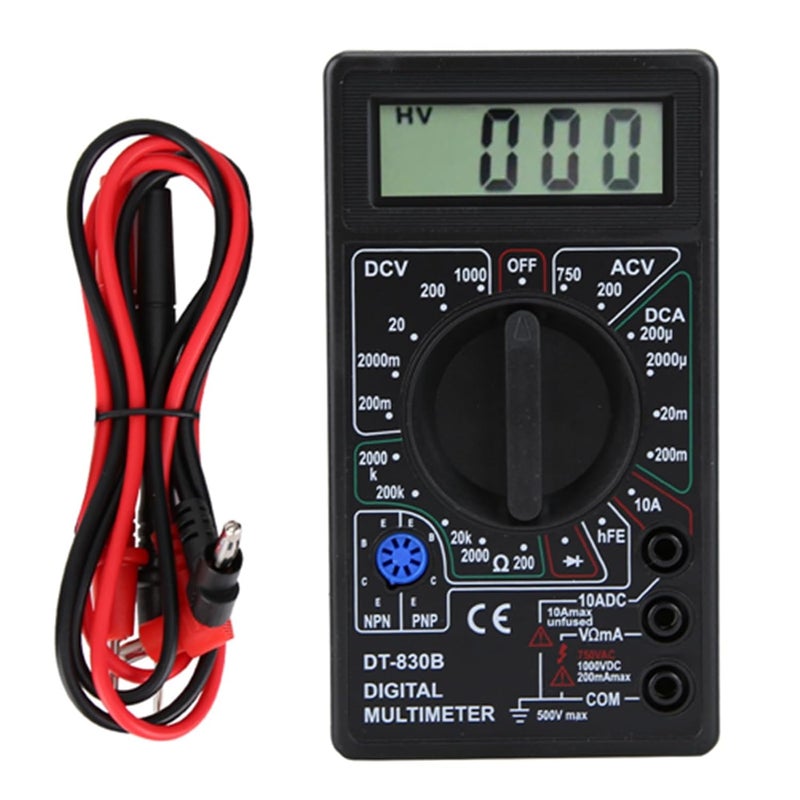 Portable LCD Tester DT830B Digital Multimeter Black for AC DC Voltage DC Current Resistance and Transistors with 1999 Count Display and Overload Protection for Laboratory and - Image 1