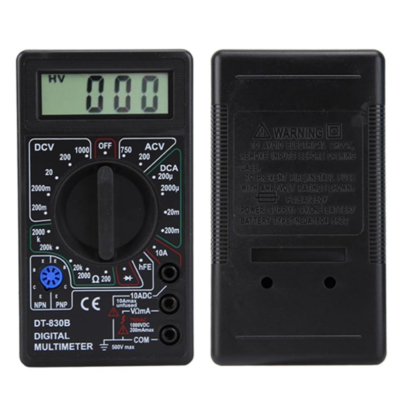 Portable LCD Tester DT830B Digital Multimeter Black for AC DC Voltage DC Current Resistance and Transistors with 1999 Count Display and Overload Protection for Laboratory and - Image 3