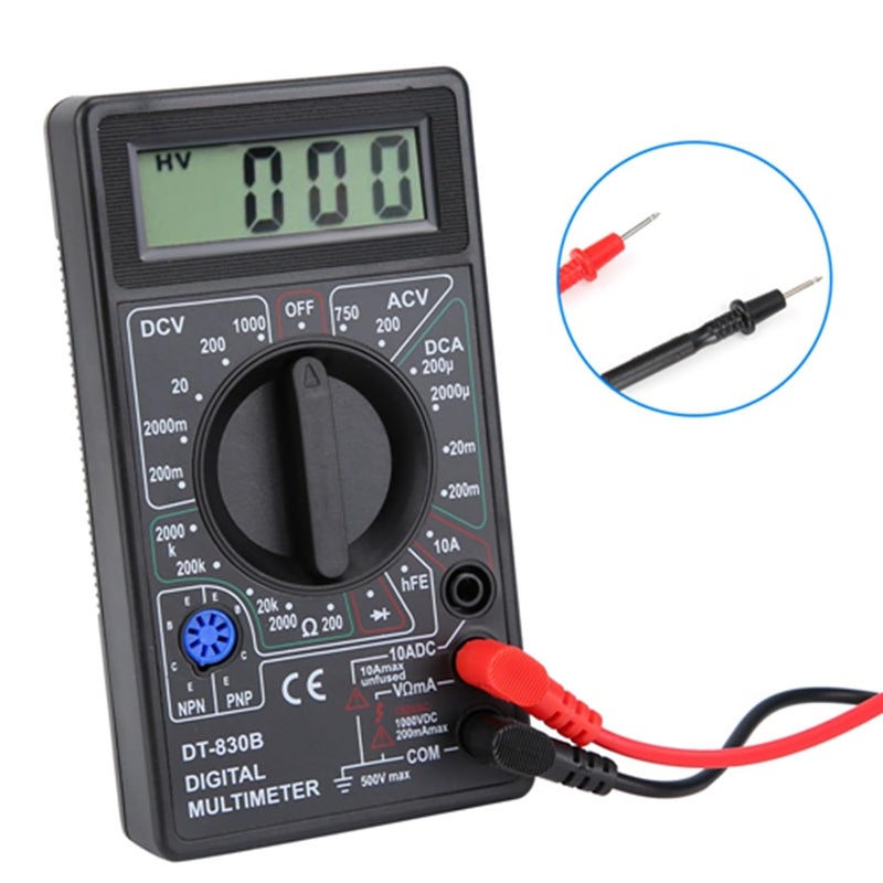 Portable LCD Tester DT830B Digital Multimeter Black for AC DC Voltage DC Current Resistance and Transistors with 1999 Count Display and Overload Protection for Laboratory and - Image 5