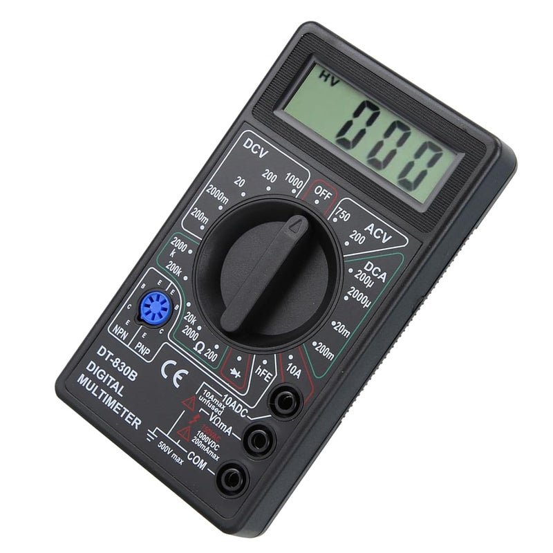 Portable LCD Tester DT830B Digital Multimeter Black for AC DC Voltage DC Current Resistance and Transistors with 1999 Count Display and Overload Protection for Laboratory and - Image 4