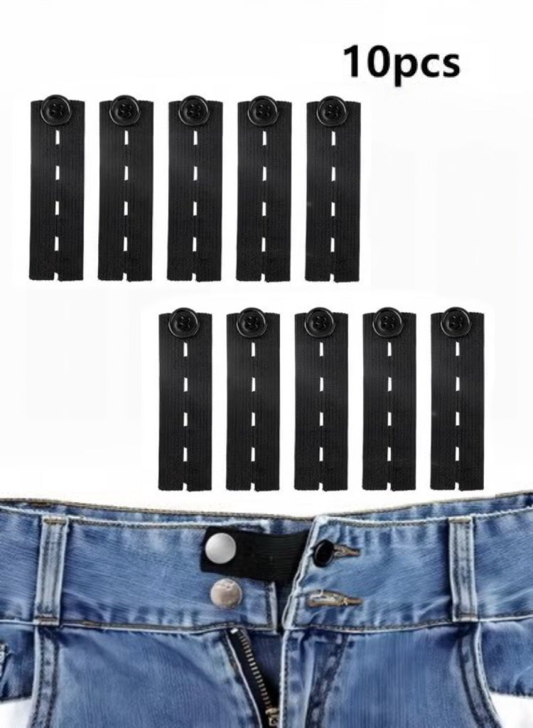 10 PCS Waist Extender Button Elastic Comfy Adjustable Waistband Expanders for Men and Women Jeans Pants Skirt Dress Trousers (Black) - Image 1
