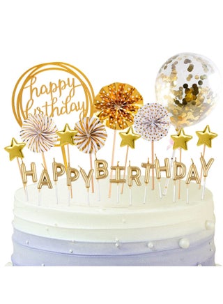 Happy Birthday Letter Birthday Candle, Birthday Candle Baking Dessert Cake Party Romantic Atmosphere Decoration Birthday Cake Top Decoration Cupcake Decoration(Gold) - view 5