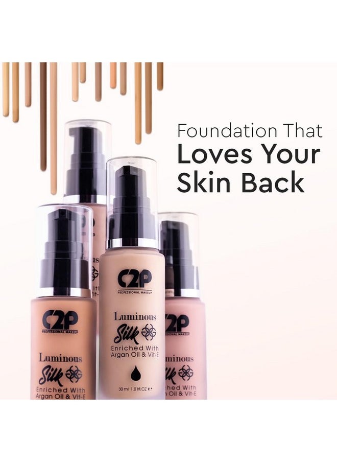 سي2بي بروفيشنال ميكاب كريم أساس سائل C2P Pro Luminous Silk بلون أسمر متوسط 06، 30 مل | يوفر تغطية كاملة ويمتص الزيوت | غني بزيت الأرجان وفيتامين E | مناسب لجميع أنواع البشرة  - Image 4