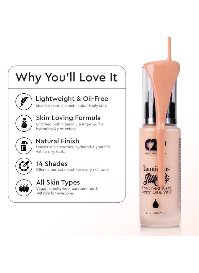 سي2بي بروفيشنال ميكاب كريم أساس سائل C2P Pro Luminous Silk بلون أسمر متوسط 06، 30 مل | يوفر تغطية كاملة ويمتص الزيوت | غني بزيت الأرجان وفيتامين E | مناسب لجميع أنواع البشرة  - Image 3