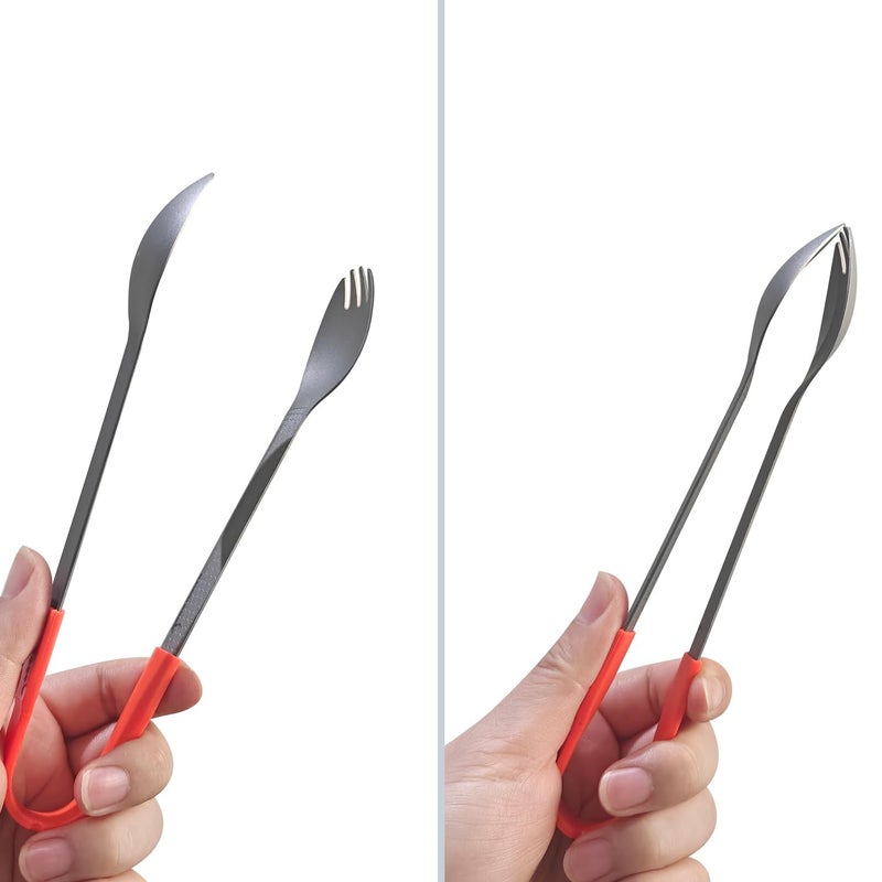 Dawn Deer 3 in1 Titanium Ultralight Cutlery Set, Long Handle Spoon and Spork, Camping tong, Travel Utensils with Bag (16CM) - Image 2