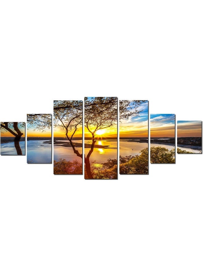 Startonight Huge Canvas Wall Art - Sunrise On The Lake Large Framed Set of 7 100 x 240 cm - Image 3