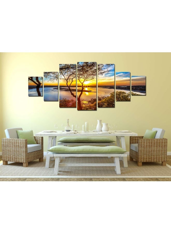 Startonight Huge Canvas Wall Art - Sunrise On The Lake Large Framed Set of 7 100 x 240 cm - Image 4