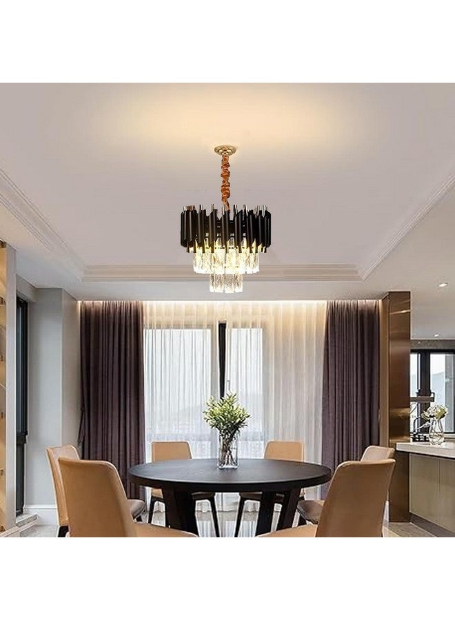 SINOMAN ثريا كريستال حديثة من سينومان مع تشطيب أسود وذهبي، مصباح سقف فاخر مع قطرات K9، ضوء معلق أنيق مثالي للمعابد، غرفة بوجا، ماندير، أو غرفة المعيشة (300 مم) - Image 3