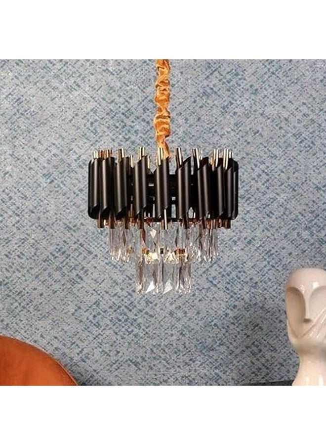 SINOMAN ثريا كريستال حديثة من سينومان مع تشطيب أسود وذهبي، مصباح سقف فاخر مع قطرات K9، ضوء معلق أنيق مثالي للمعابد، غرفة بوجا، ماندير، أو غرفة المعيشة (300 مم) - Image 2