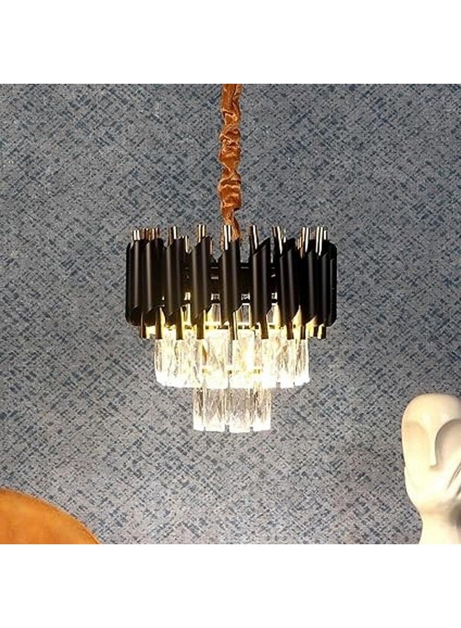 SINOMAN ثريا كريستال حديثة من سينومان مع تشطيب أسود وذهبي، مصباح سقف فاخر مع قطرات K9، ضوء معلق أنيق مثالي للمعابد، غرفة بوجا، ماندير، أو غرفة المعيشة (300 مم) - Image 1