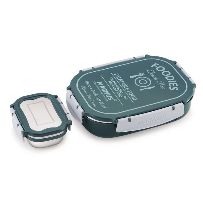 SPIKE LUNCH BOX SP (GREEN) - STAINLESS STEEL LUNCH BOX SET WITH LEAKPROOF CONTAINERS (800ML & 150ML) - IDEAL LUNCH BOX FOR KIDS & LUNCH BOXES FOR OFFICE MEN, WOMEN - AIRTIGHT & INSULATED DESIGN