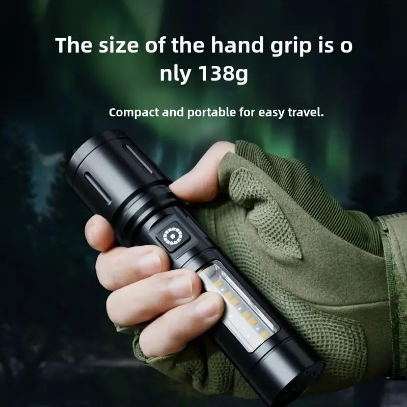 Crobat Crobat Flashlight Powerful Handy Flashlight Rechargeable TypeC LED Light White Red Light COB Work Light IPX6 Waterproof High Brightness Flashlight 6 Modes Dimmable Zoom Type Aluminum  - Image 2
