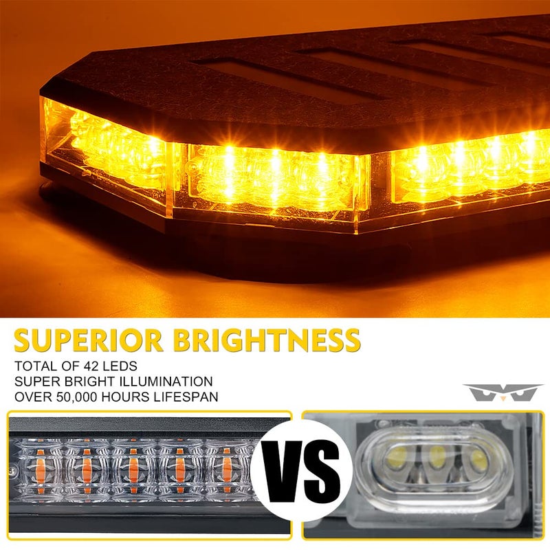 LUMENIX 42 LED سقف علوي ستروب منارة ضوء شريط تحذير من المخاطر في حالات الطوارئ وامض أضواء المحراث مع وحدة تحكم لمركبات البناء وشاحنات السحب والبريد البريدي والسيارات سنووبلو العنبر (تصميم براءة اختراع) - Image 2