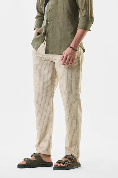 SNITCH Linen Blend Stripes Regular Fit Trousers