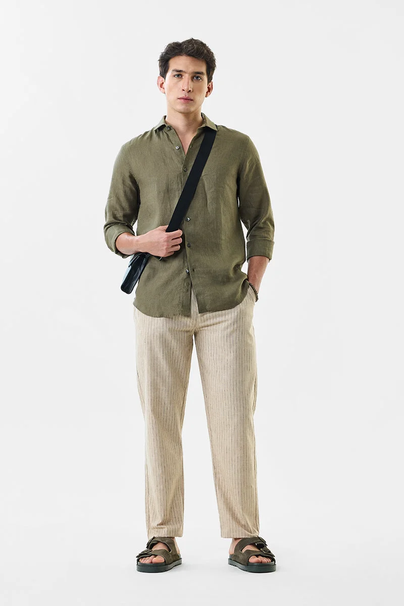 SNITCH Linen Blend Stripes Regular Fit Trousers