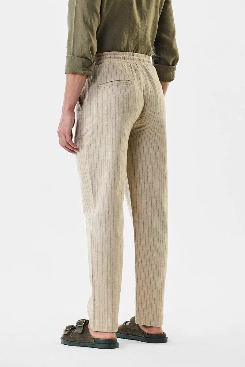 SNITCH Linen Blend Stripes Regular Fit Trousers