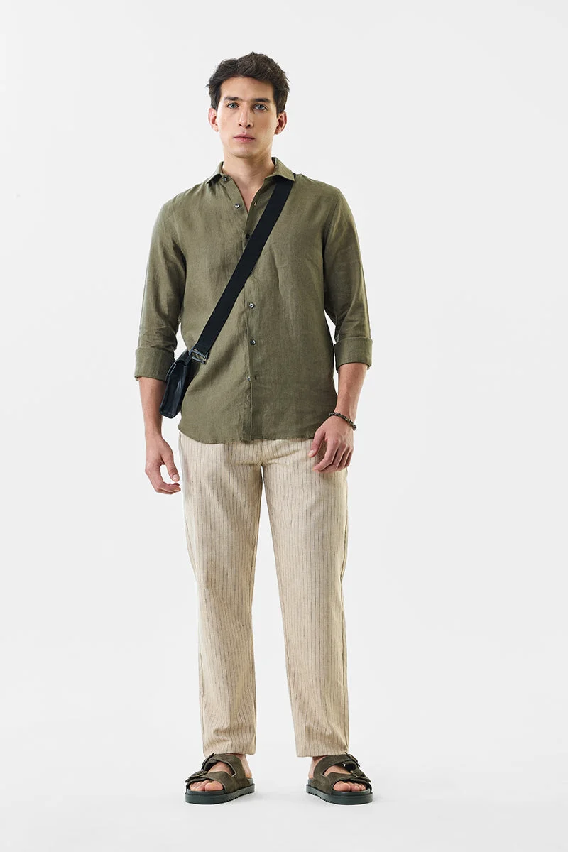 SNITCH Linen Blend Stripes Regular Fit Trousers