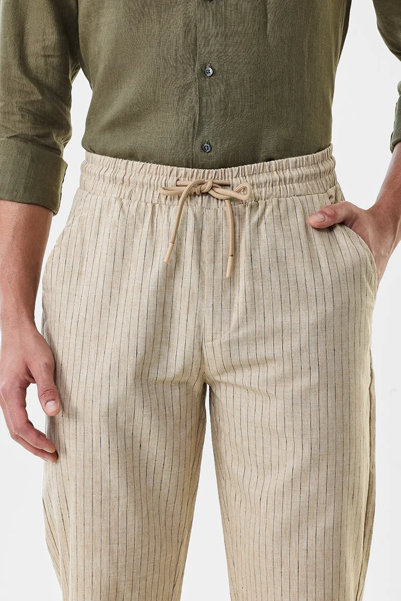 SNITCH Linen Blend Stripes Regular Fit Trousers