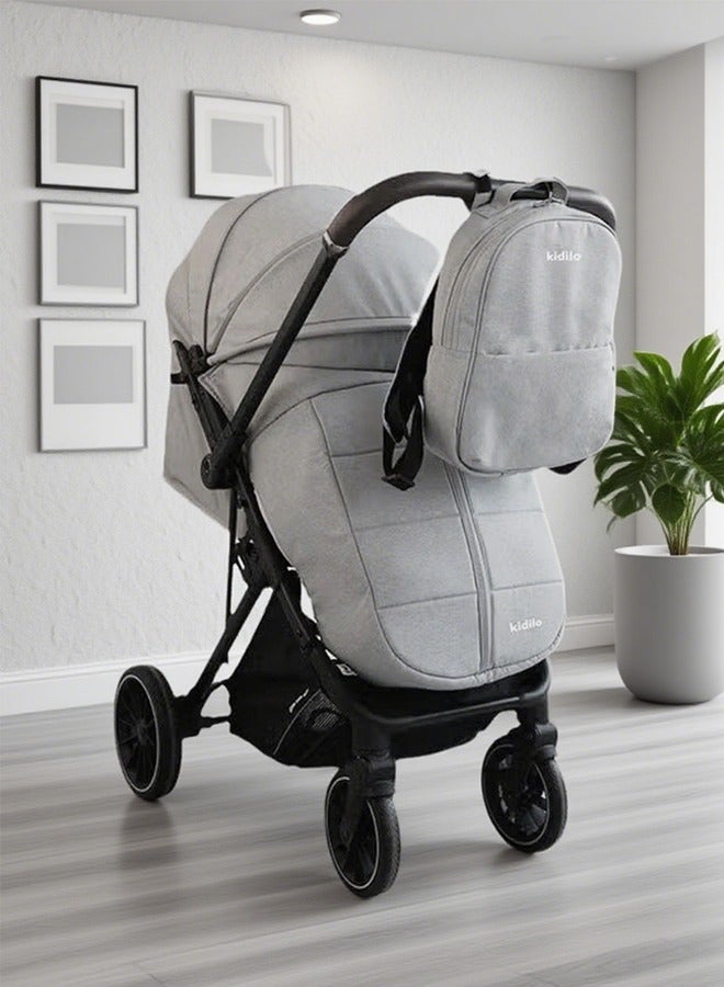 كيديليو عربة أطفال خفيفة الوزن، عربة سفر صغيرة الحجم للغاية وقابلة للطي وجاهزة للطائرة، مقعد شبه مسطح، حامل أكواب، غطاء واق من المطر وحقيبة ظهر للسفر باللون الرمادي - Image 1