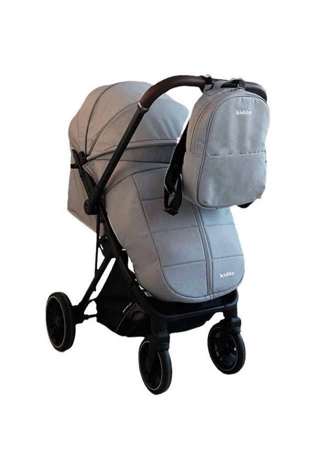Kidilo Light weight Stroller, Ultra-Compact Fold & Airplane Ready Travel Stroller, Near Flat Recline Seat, Cup Holder, Raincover & Travel Backpack Grey  - Image 1