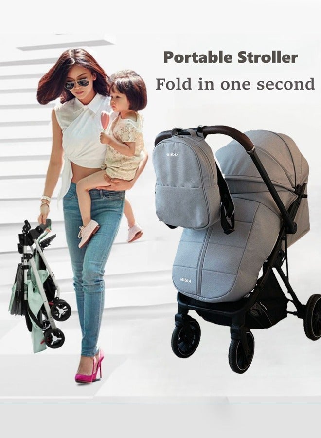 Kidilo Light weight Stroller, Ultra-Compact Fold & Airplane Ready Travel Stroller, Near Flat Recline Seat, Cup Holder, Raincover & Travel Backpack Grey  - Image 2
