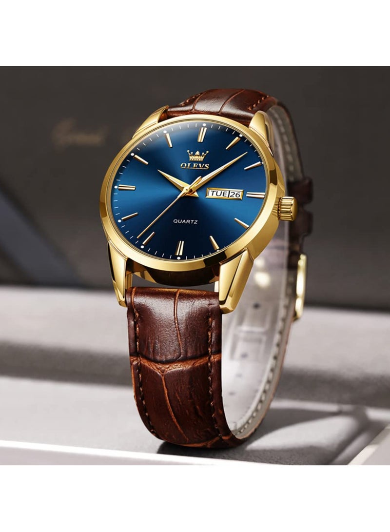 OLEVS Men's Analog Quartz Watches, Leather Strap with Day Date, Waterproof Stainless Steel Wrist Watch, Luminous Watches for Men, Fashion, Leisure - Image 5
