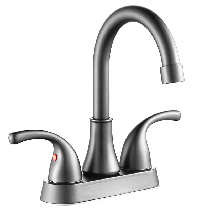 Fransiton Bathroom Sink Faucet Fransiton 4 Inch 2 Handle Lead-Free Brushed Grey Bath Sink Faucet With Pop-Up Drain Stopper And Supply Hoses - Image 1