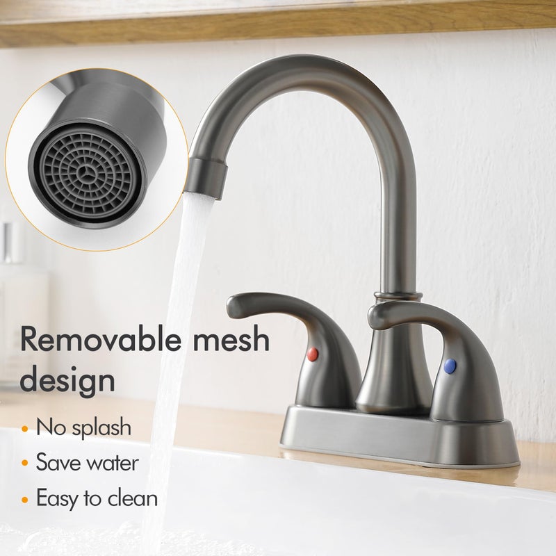 Fransiton Bathroom Sink Faucet Fransiton 4 Inch 2 Handle Lead-Free Brushed Grey Bath Sink Faucet With Pop-Up Drain Stopper And Supply Hoses - Image 3