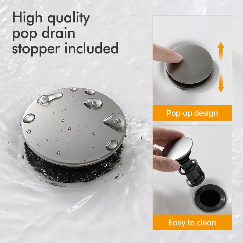Fransiton Bathroom Sink Faucet Fransiton 4 Inch 2 Handle Lead-Free Brushed Grey Bath Sink Faucet With Pop-Up Drain Stopper And Supply Hoses - Image 2