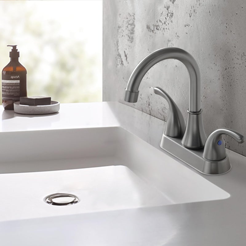 Fransiton Bathroom Sink Faucet Fransiton 4 Inch 2 Handle Lead-Free Brushed Grey Bath Sink Faucet With Pop-Up Drain Stopper And Supply Hoses - Image 4