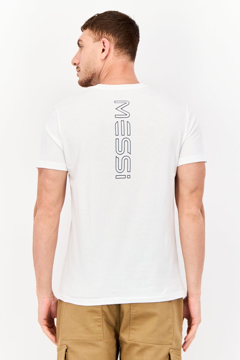 MESSI Men Crew Neck Short Sleeves Brand Logo T-shirt, Bright White - Image 3