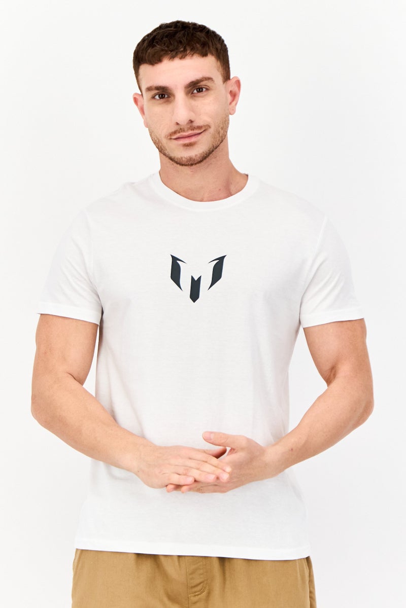 MESSI Men Crew Neck Short Sleeves Brand Logo T-shirt, Bright White - Image 1