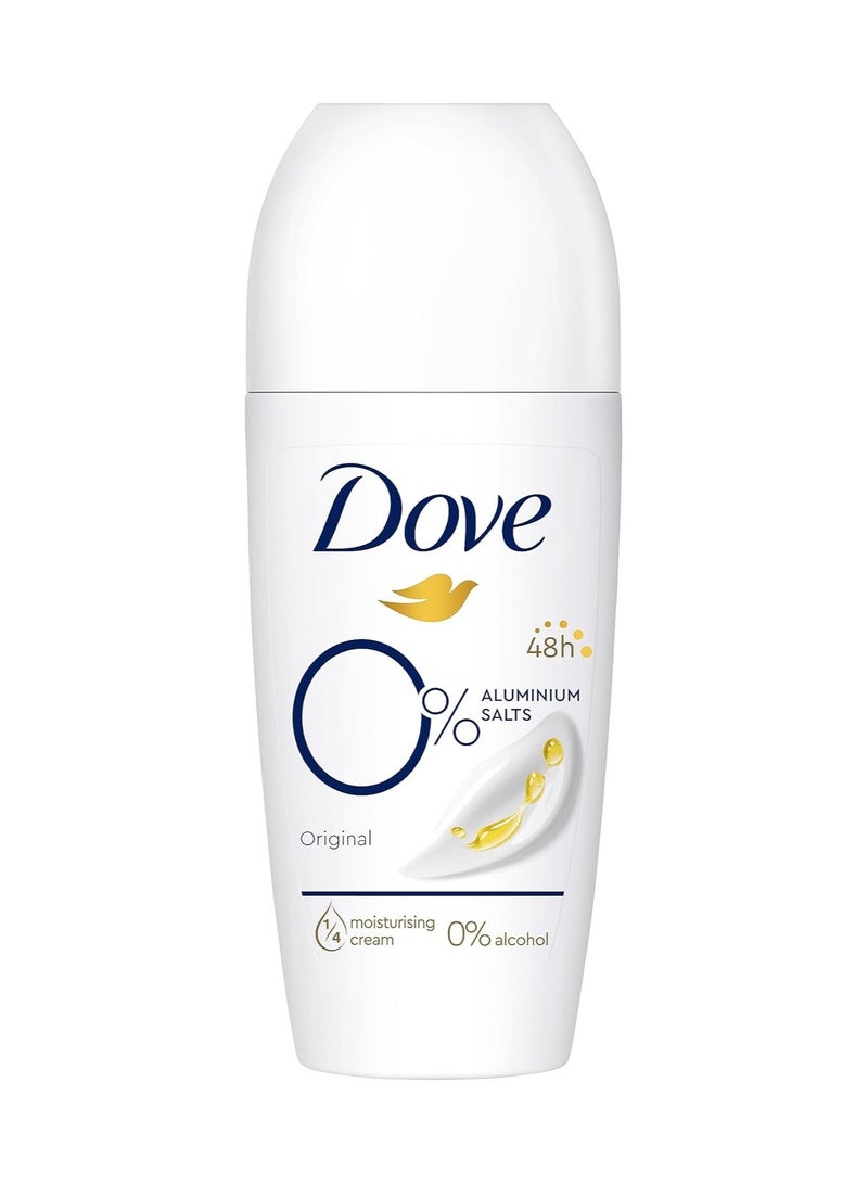 مزيل عرق دوف الأصلي رول أون 0% مزيل عرق بدون أملاح الألومنيوم مع كريم العناية ربع ساعة وحماية تدوم 48 ساعة 50 مل عبوة من قطعة واحدة