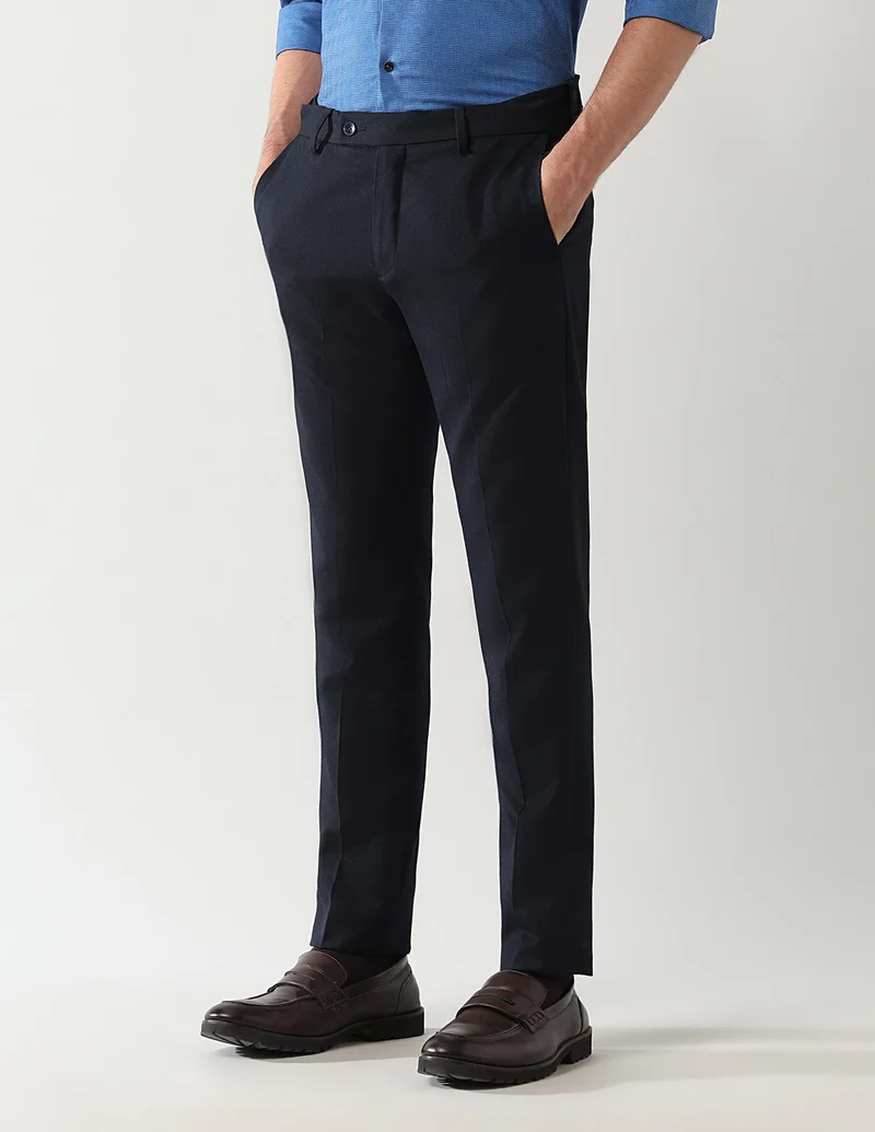 Arrow Dark Blue Mid Rise Textured Formal Trousers for Men | Best Price UAE