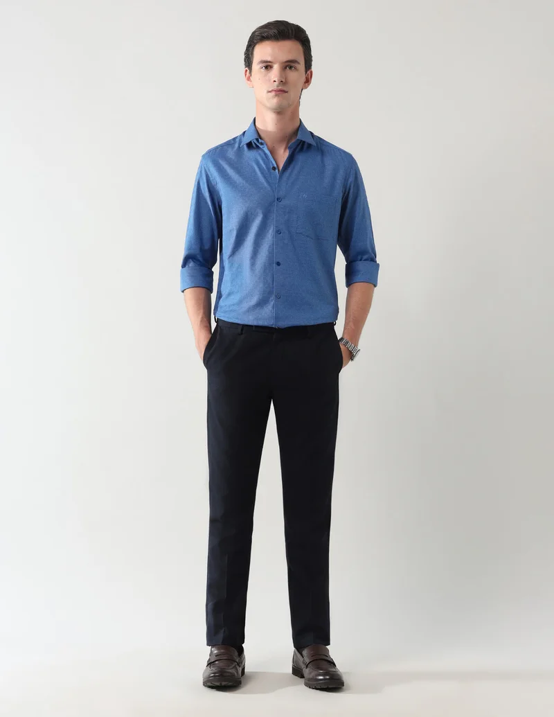 Arrow Dark Blue Mid Rise Textured Formal Trousers for Men | Best Price UAE