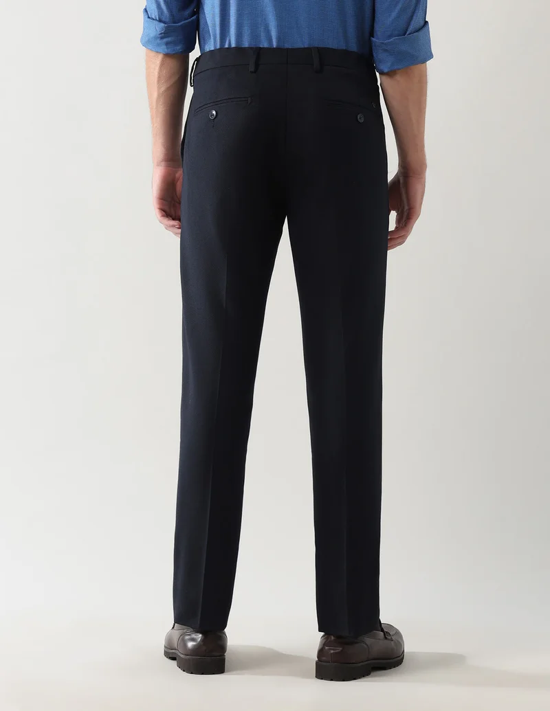 Arrow Dark Blue Mid Rise Textured Formal Trousers for Men | Best Price UAE