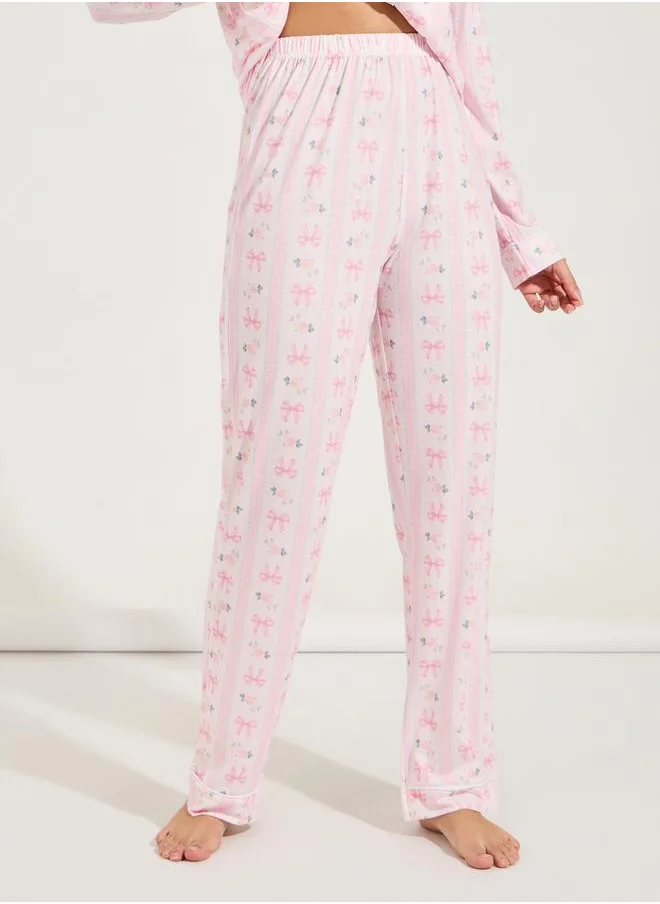 Styli Linear Bow Print Long Sleeve Shirt & Pyjama Set