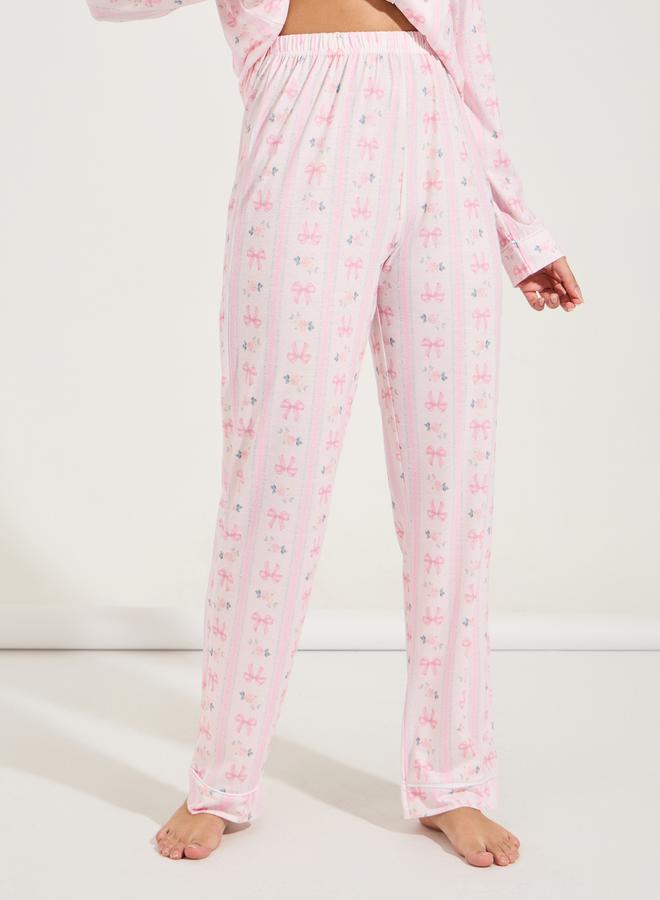 Styli Linear Bow Print Long Sleeve Shirt & Pyjama Set  - Image 5
