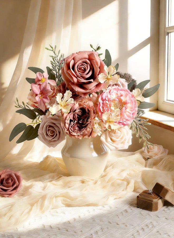 Koroni Flowers مجموعة زهور كوروني الصناعية بلون الورد الباهت - ورود صناعية، وفاوانيا، وزهور حريرية بسيقان، مثالية لباقات الزفاف، وتنسيق الزهور، وقطع الزينة المركزية للطاولات، وحفلات استقبال المولود، وديكور المنزل. - Image 4