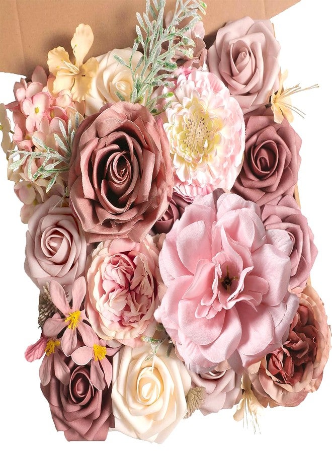 Koroni Flowers مجموعة زهور كوروني الصناعية بلون الورد الباهت - ورود صناعية، وفاوانيا، وزهور حريرية بسيقان، مثالية لباقات الزفاف، وتنسيق الزهور، وقطع الزينة المركزية للطاولات، وحفلات استقبال المولود، وديكور المنزل. - Image 1