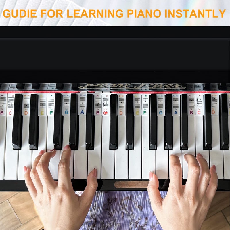 JYCSTE Colorful Removable Piano Keyboard Note Labels, Silicone Piano Notes Stickers Guide for Beginner, Reusable 88 Key Full Size Piano Key Music Notes Letter Label (colourful) - Image 2