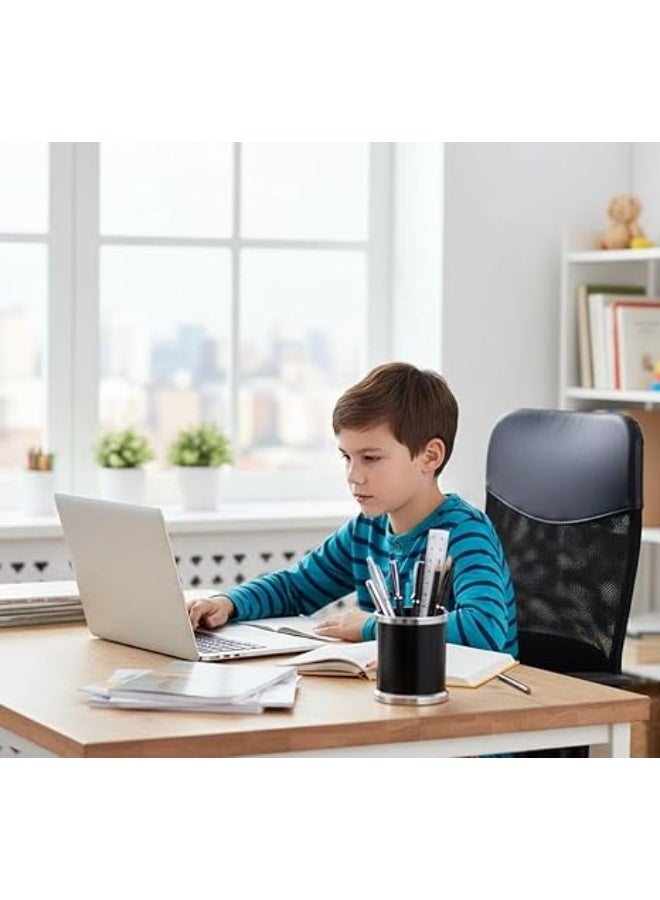 Desk Pen Holder, Writing Instrument Organizer, Barrel Design, Black with Silver Trim, Versatile for Office, Home or School Use for Organizing Pens, Scissors, Rulers and Other Tools - Image 2