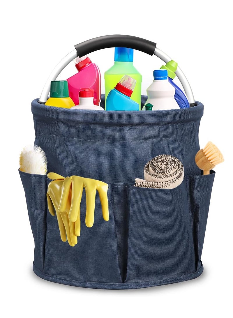 YelaJoy 17L Cleaning Caddy with Handle, Foldable Cleaning Supply Caddy,  Cleaning Caddy Cleaning Products Organizers,  Portable Cleaning Bucket Organiser for Storing Towels (Dark Blue) - Image 1