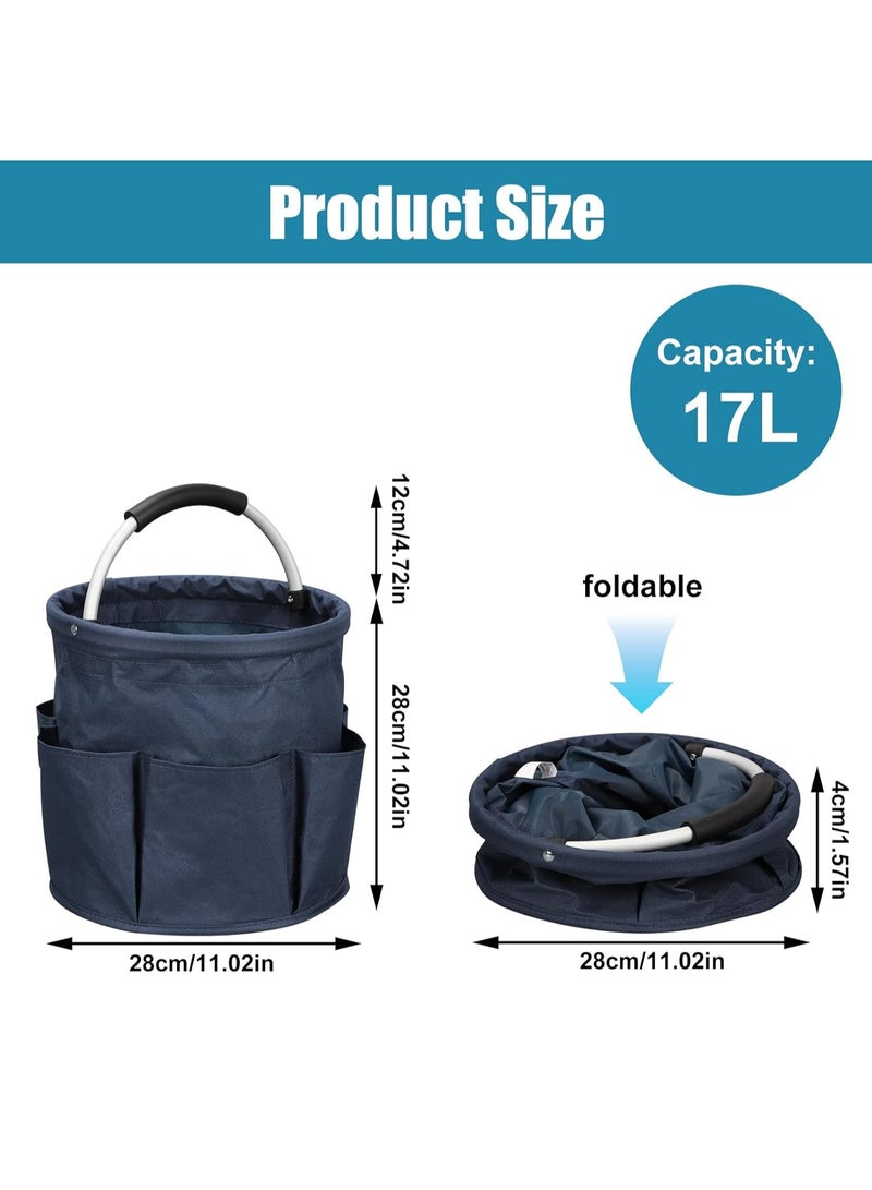 YelaJoy 17L Cleaning Caddy with Handle, Foldable Cleaning Supply Caddy,  Cleaning Caddy Cleaning Products Organizers,  Portable Cleaning Bucket Organiser for Storing Towels (Dark Blue) - Image 2