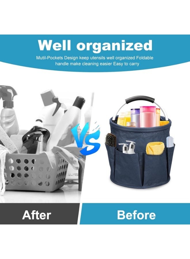 YelaJoy 17L Cleaning Caddy with Handle, Foldable Cleaning Supply Caddy,  Cleaning Caddy Cleaning Products Organizers,  Portable Cleaning Bucket Organiser for Storing Towels (Dark Blue) - Image 4