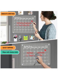 ESSEN 3 Acrylic Magnetic Planners Monthly Weekly Daily Family Planner Set of 3 Magnetic Calendars for Fridge 8 Markers, 1 Towel Eraser, Clear Planner Board for Home Office  - Image 5