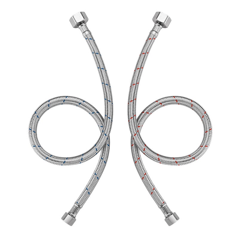 sumerain Braided Stainless Steel Faucet Supply Lines 24 Inch Length 12inch FIP x 38inch Compression Faucet Connector Flexible Hose Pack of 2