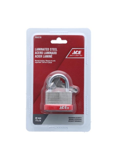 Laminated Steel Padlock with Key Silver and Red 40mm